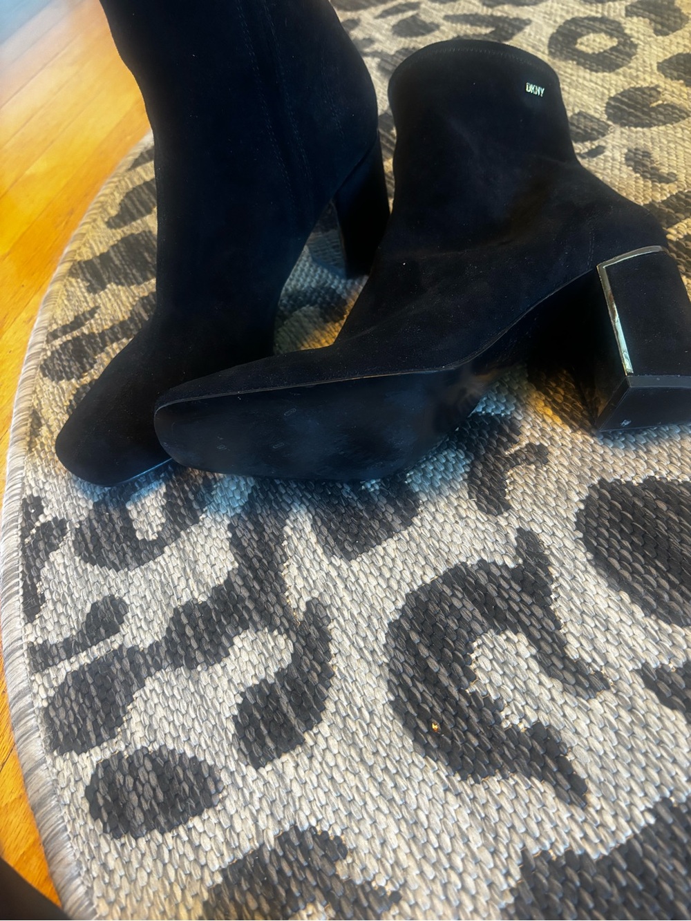 Dkny Black Suede Block Heel Ankle Booties